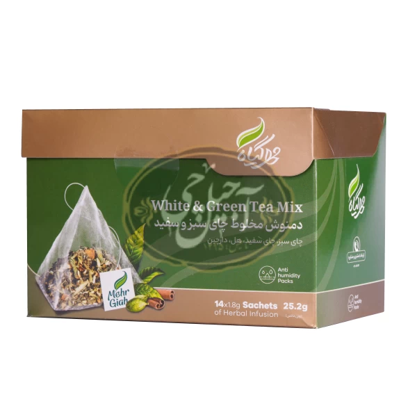 دمنوش هرمی چای سبز و سفید 14عددی مهر گیاه